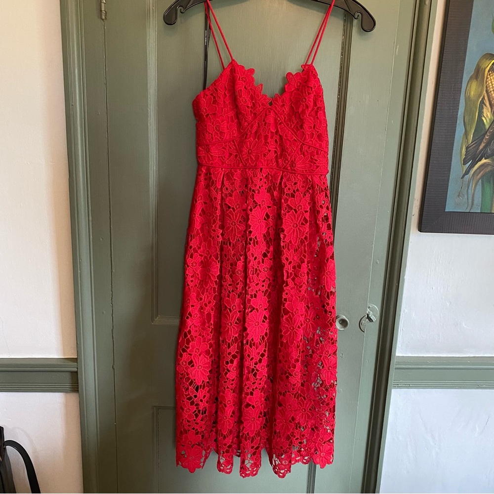 Anthropologie Red Lace Spaghetti Strap Dress - Picture 3 of 7